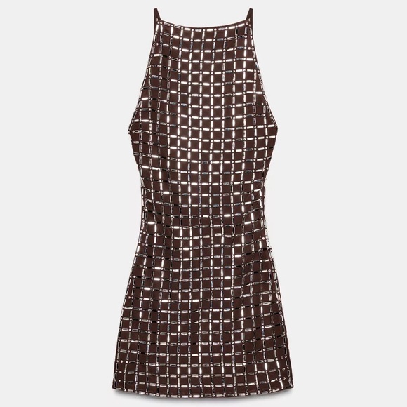Zara Dresses & Skirts - Zara Sparkly Mesh Brown Backless Short Dress